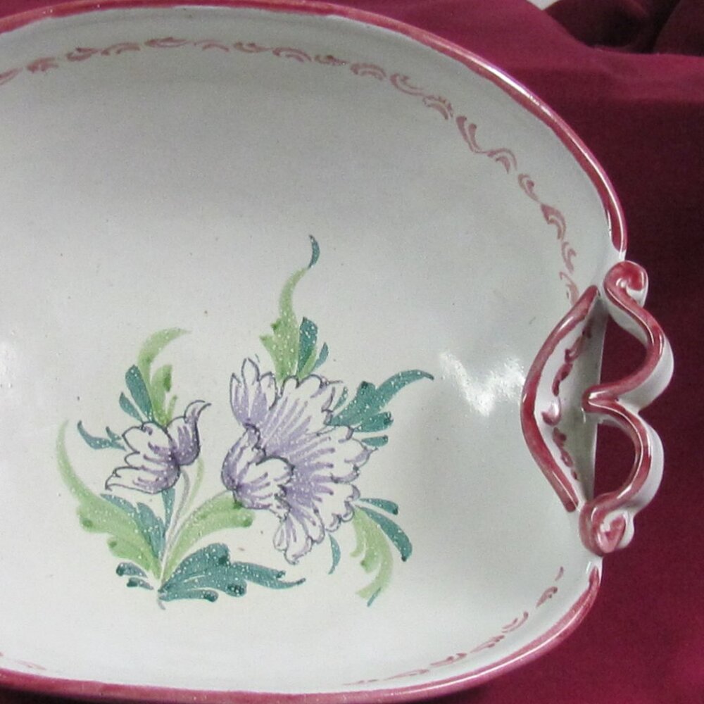 Vintage Vegetable Bowl, Italy import, pink floral, handmade